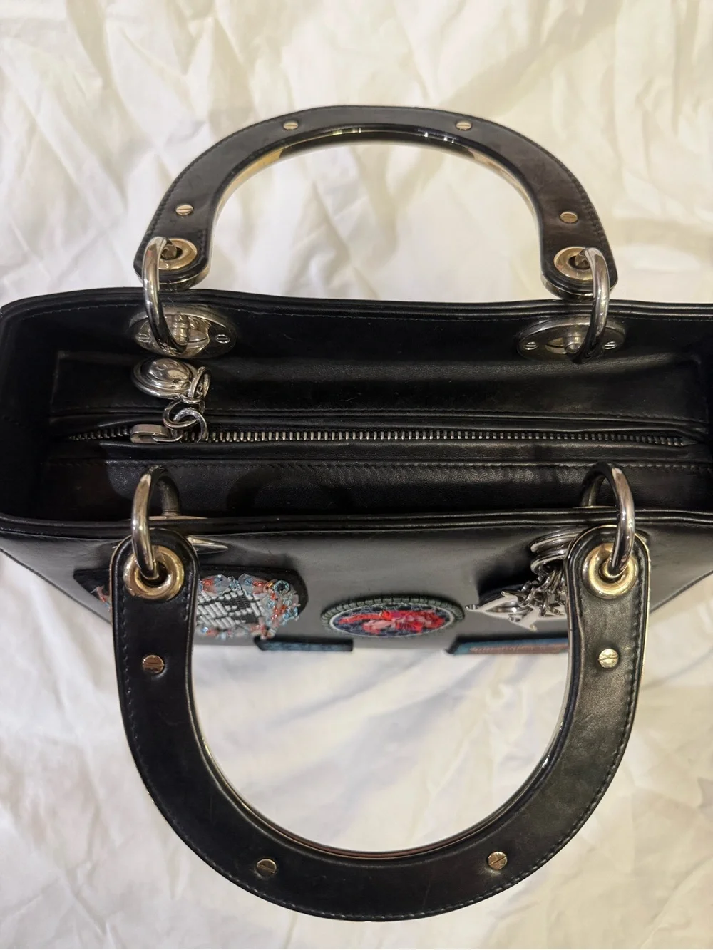 Authentic Christian Dior Limited Edition Patches Black Leather Lady Dior